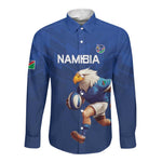 Namibia Rugby Custom Long Sleeve Button Shirt Eagle Mascot - Sporty Style