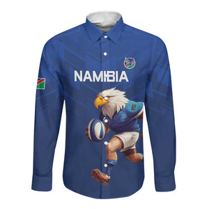 Namibia Rugby Custom Long Sleeve Button Shirt Eagle Mascot - Sporty Style