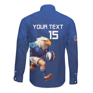 Namibia Rugby Custom Long Sleeve Button Shirt Eagle Mascot - Sporty Style