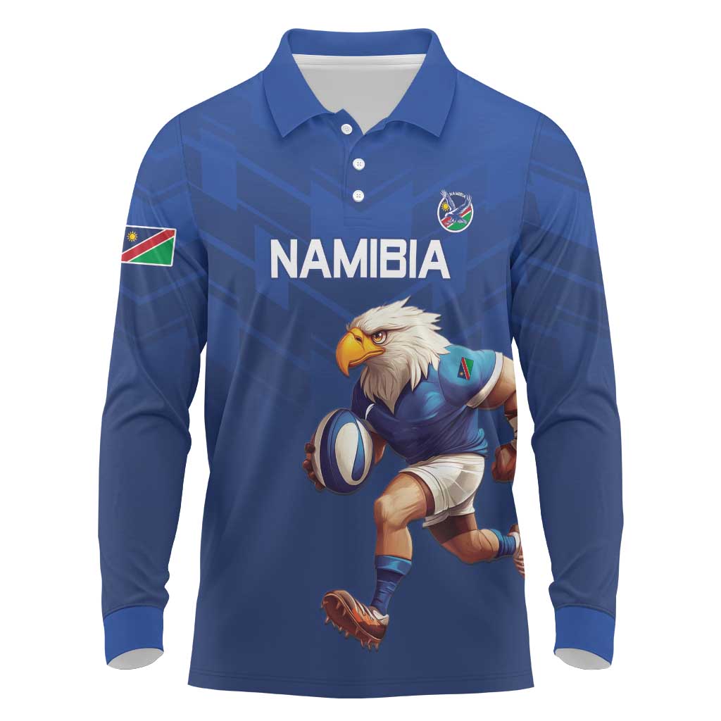 Namibia Rugby Custom Long Sleeve Polo Shirt Eagle Mascot - Sporty Style
