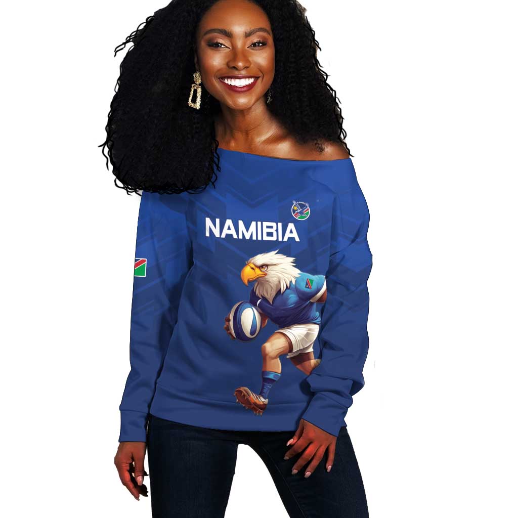 Namibia Rugby Custom Off Shoulder Sweater Eagle Mascot - Sporty Style