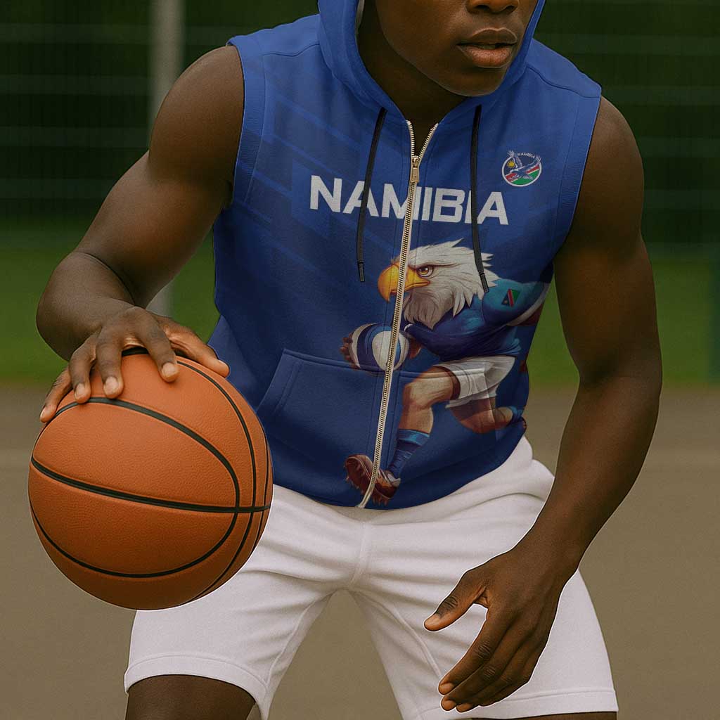 Namibia Rugby Custom Sleeveless Zip Hoodie Eagle Mascot - Sporty Style - African Pride