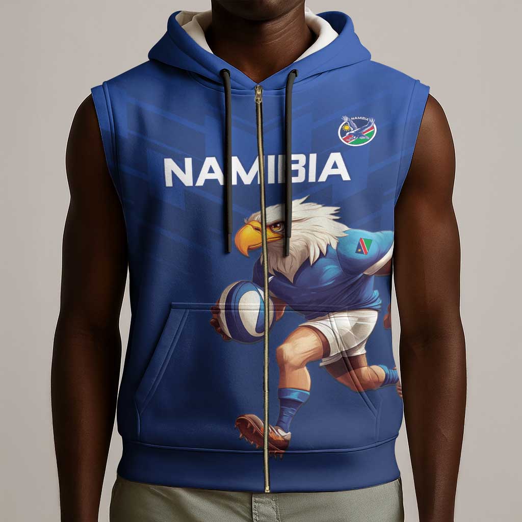 Namibia Rugby Custom Sleeveless Zip Hoodie Eagle Mascot - Sporty Style - African Pride