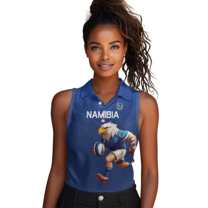 Namibia Rugby Custom Women Sleeveless Polo Shirt Eagle Mascot - Sporty Style
