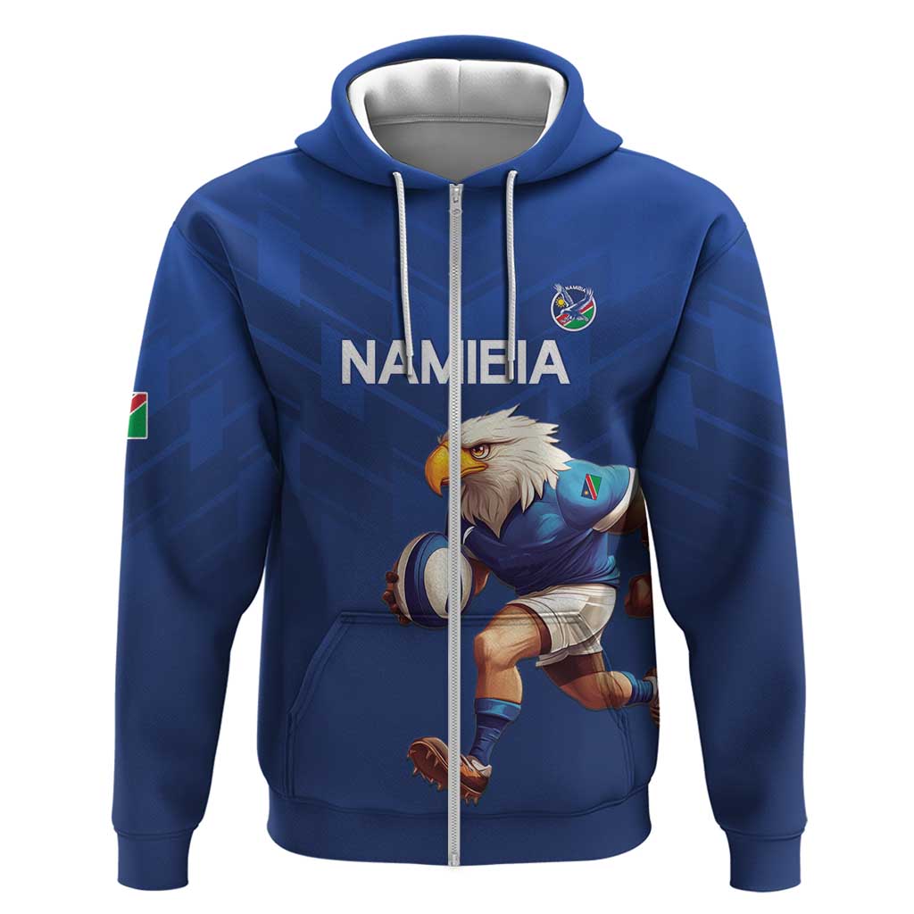 Namibia Rugby Custom Zip Hoodie Eagle Mascot - Sporty Style