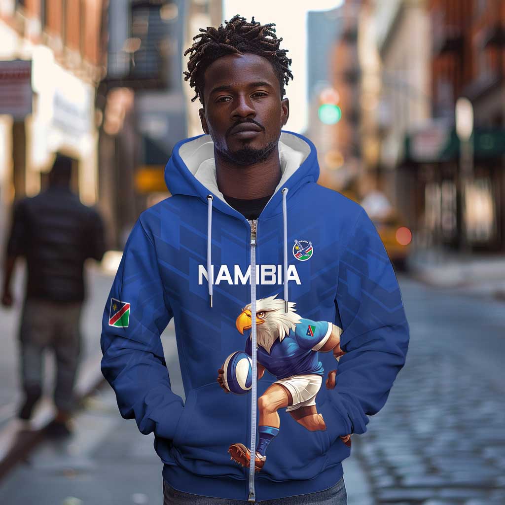 Namibia Rugby Custom Zip Hoodie Eagle Mascot - Sporty Style