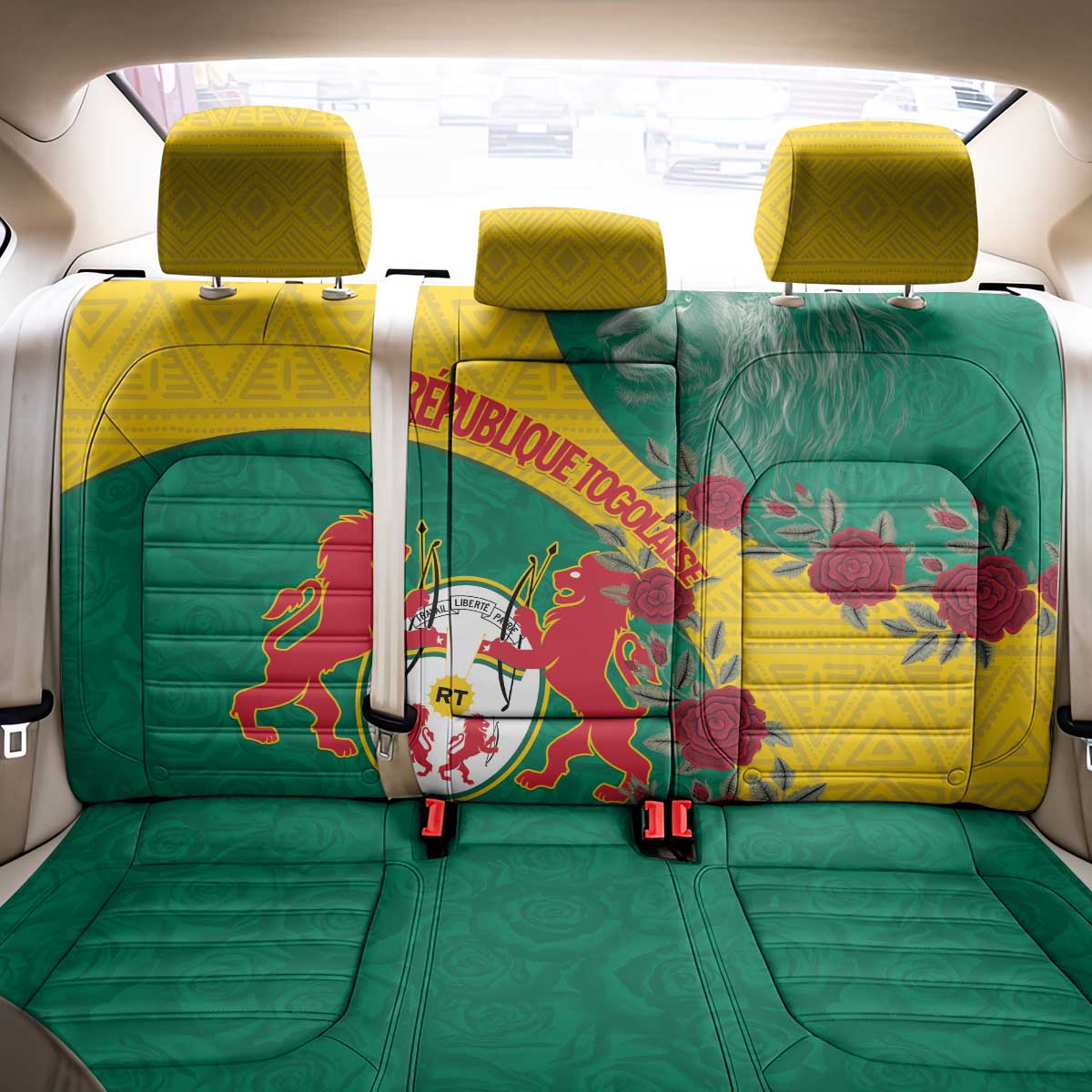 Personalised Togo Back Car Seat Cover Coat Of Arms - African Mix Rose Pattern