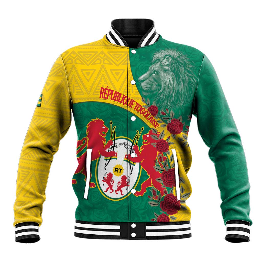Personalised Togo Baseball Jacket Coat Of Arms - African Mix Rose Pattern