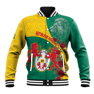 Personalised Togo Baseball Jacket Coat Of Arms - African Mix Rose Pattern