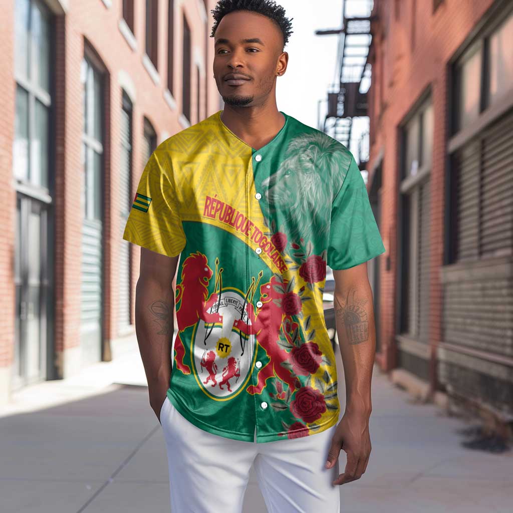 Personalised Togo Baseball Jersey Coat Of Arms - African Mix Rose Pattern