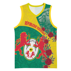 Personalised Togo Basketball Jersey Coat Of Arms - African Mix Rose Pattern - African Pride