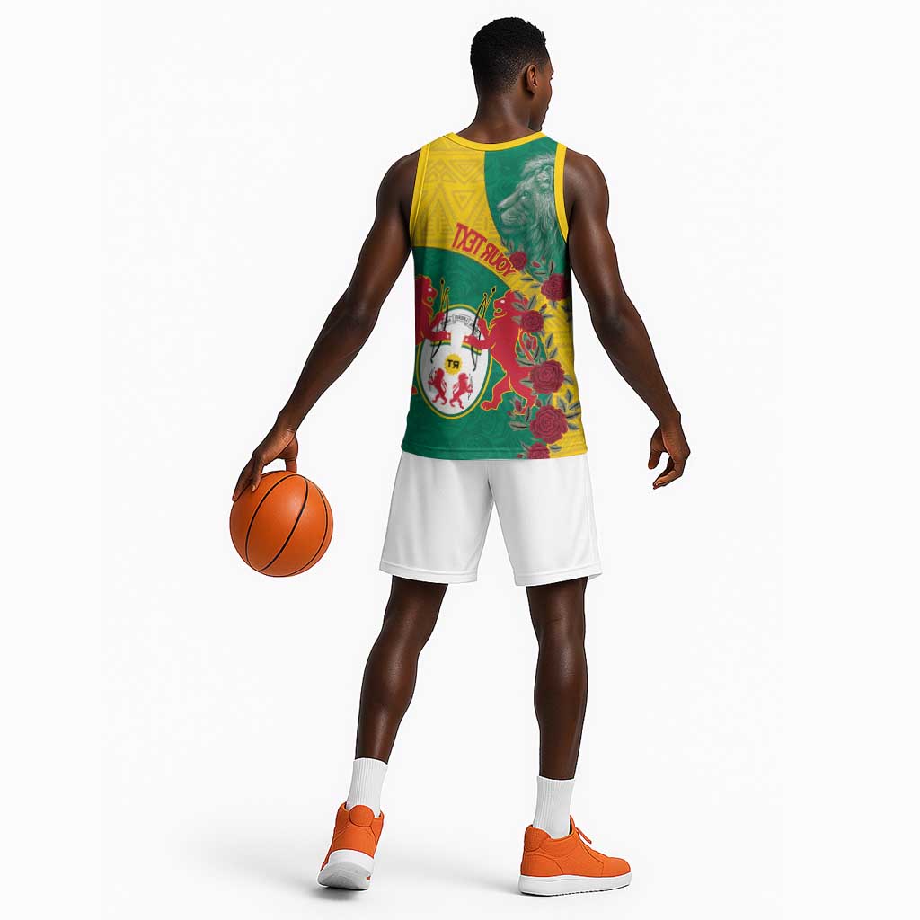 Personalised Togo Basketball Jersey Coat Of Arms - African Mix Rose Pattern - African Pride