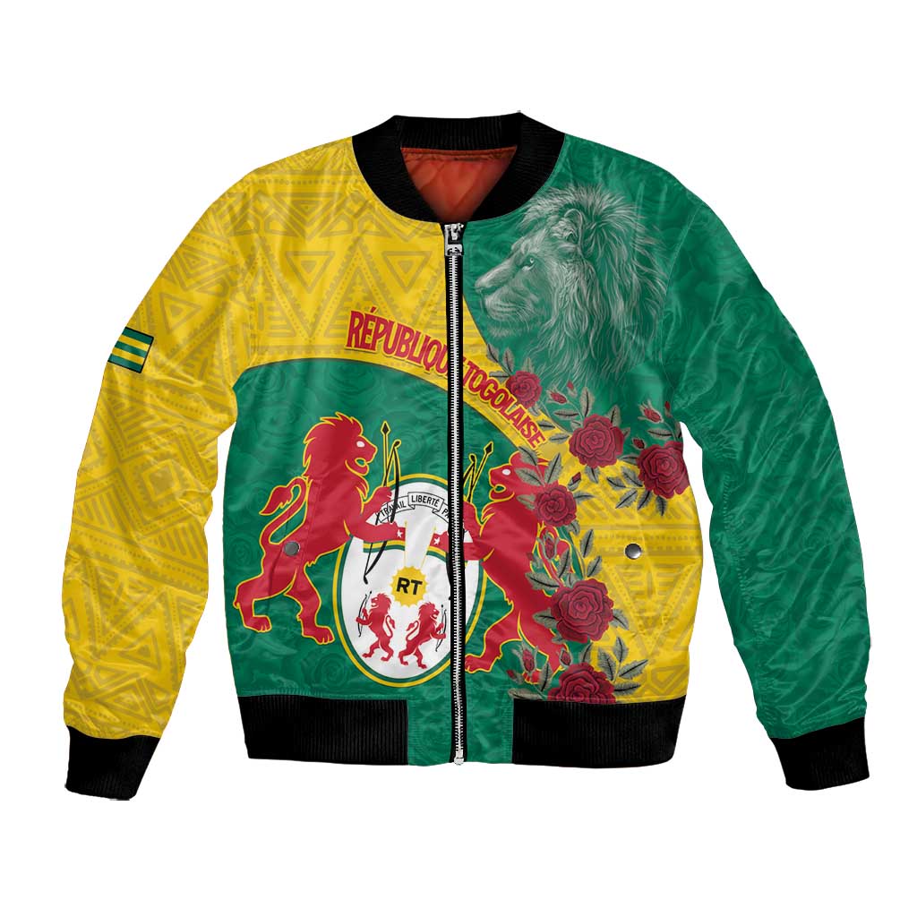 Personalised Togo Bomber Jacket Coat Of Arms - African Mix Rose Pattern