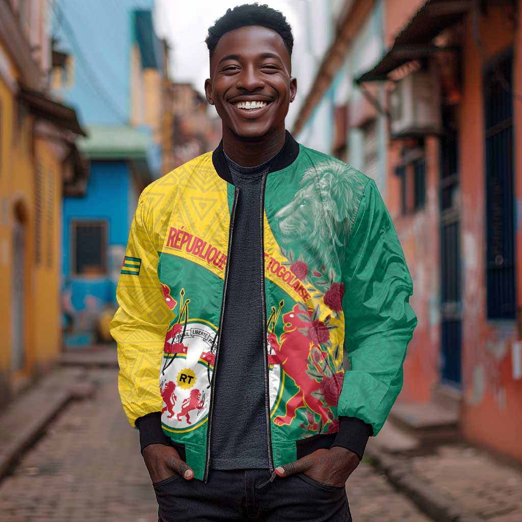 Personalised Togo Bomber Jacket Coat Of Arms - African Mix Rose Pattern