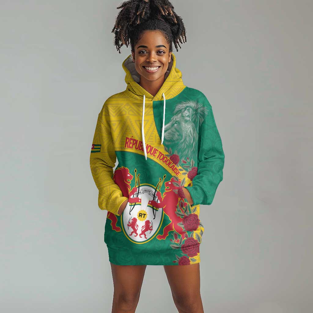 Personalised Togo Hoodie Dress Coat Of Arms - African Mix Rose Pattern