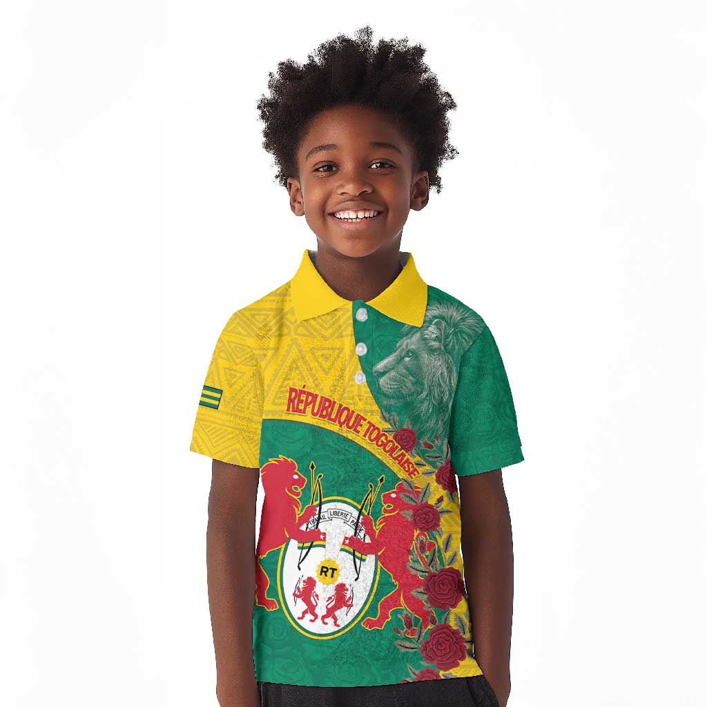 Personalised Togo Kid Polo Shirt Coat Of Arms - African Mix Rose Pattern