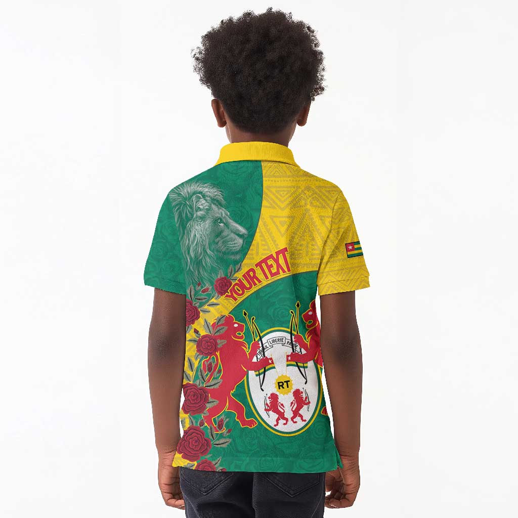Personalised Togo Kid Polo Shirt Coat Of Arms - African Mix Rose Pattern