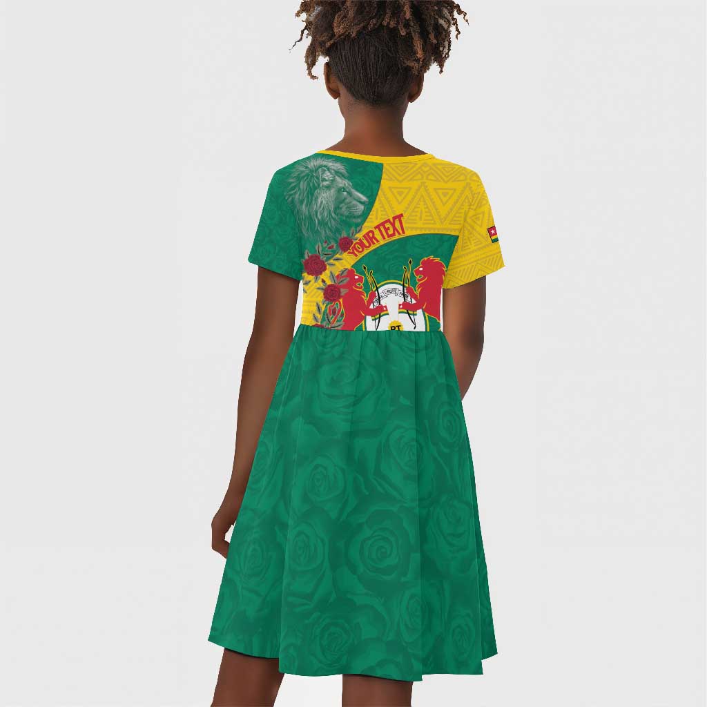 Personalised Togo Kid Short Sleeve Dress Coat Of Arms - African Mix Rose Pattern
