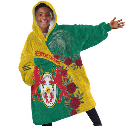 Personalised Togo Kid Wearable Blanket Hoodie Coat Of Arms - African Mix Rose Pattern