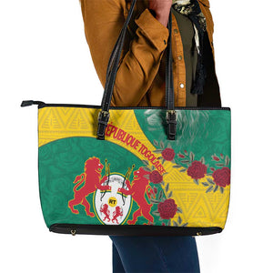 Personalised Togo Leather Tote Bag Coat Of Arms - African Mix Rose Pattern