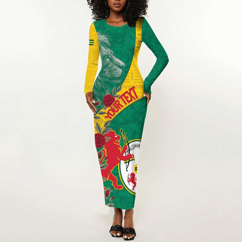 Personalised Togo Long Sleeve Bodycon Dress Coat Of Arms - African Mix Rose Pattern