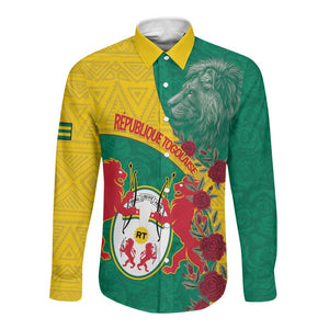 Personalised Togo Long Sleeve Button Shirt Coat Of Arms - African Mix Rose Pattern