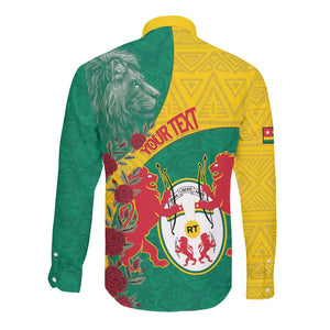 Personalised Togo Long Sleeve Button Shirt Coat Of Arms - African Mix Rose Pattern