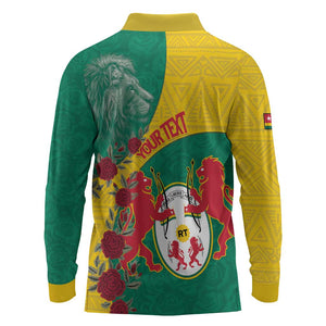 Personalised Togo Long Sleeve Polo Shirt Coat Of Arms - African Mix Rose Pattern