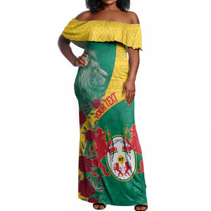 Personalised Togo Off Shoulder Maxi Dress Coat Of Arms - African Mix Rose Pattern