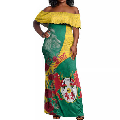 Personalised Togo Off Shoulder Maxi Dress Coat Of Arms - African Mix Rose Pattern