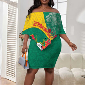 Personalised Togo Off Shoulder Short Dress Coat Of Arms - African Mix Rose Pattern