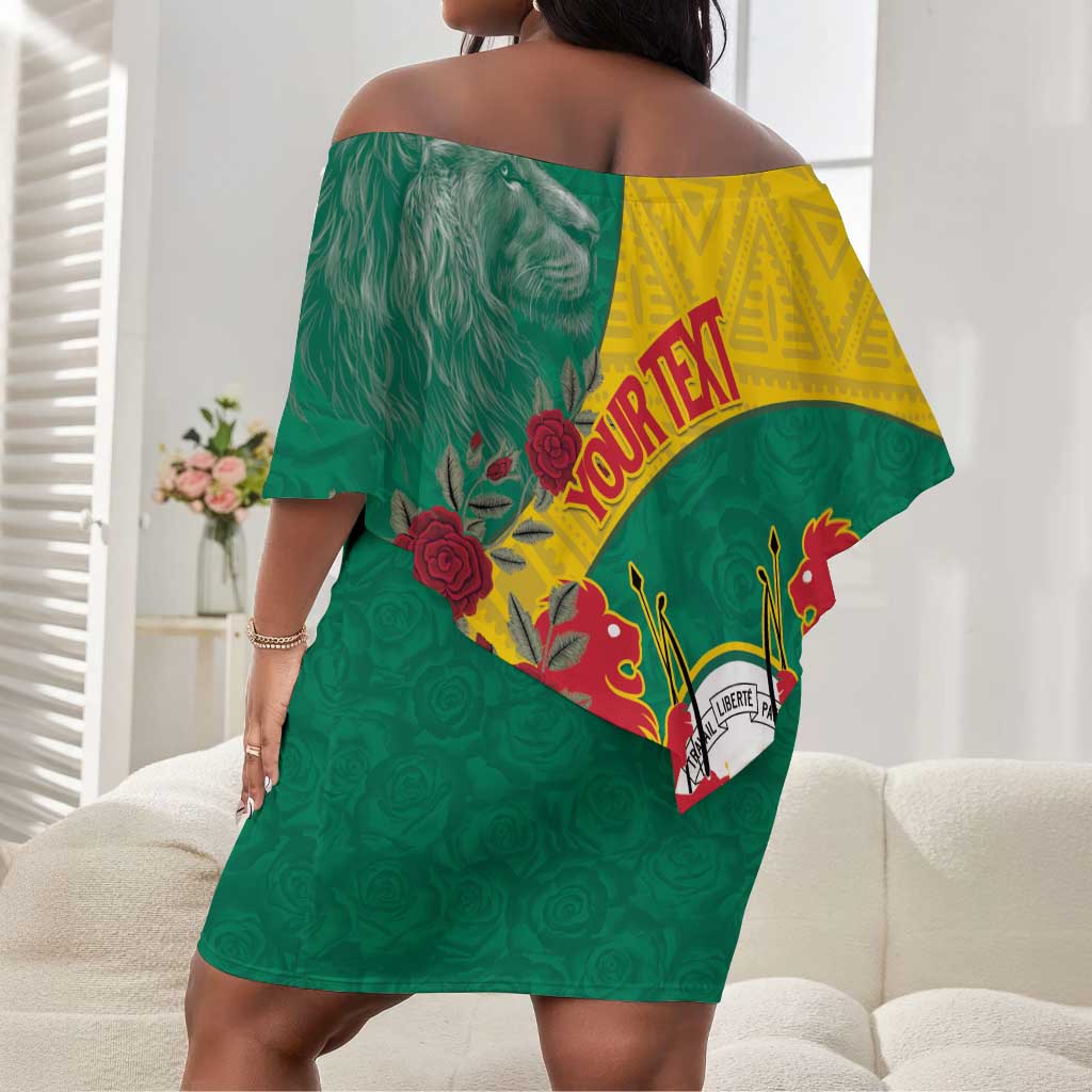 Personalised Togo Off Shoulder Short Dress Coat Of Arms - African Mix Rose Pattern