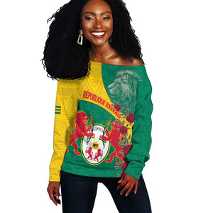 Personalised Togo Off Shoulder Sweater Coat Of Arms - African Mix Rose Pattern