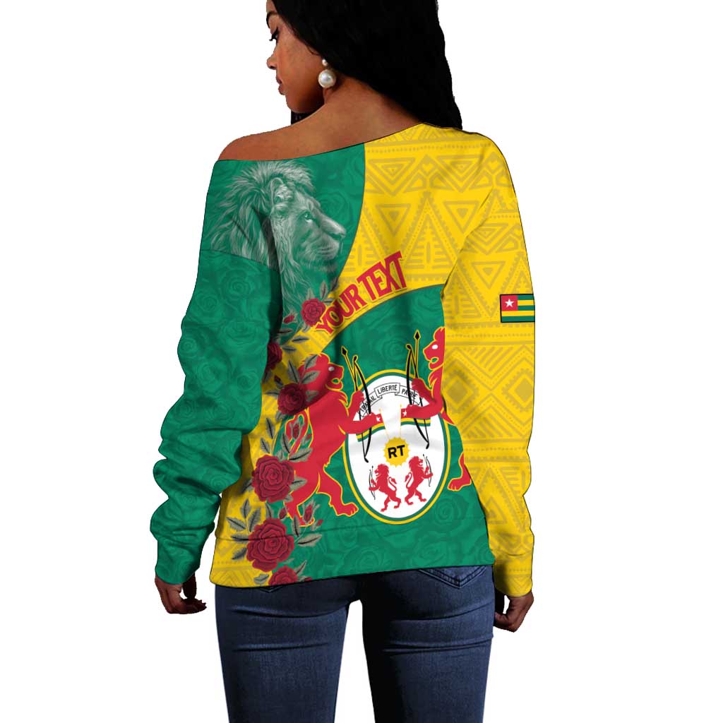 Personalised Togo Off Shoulder Sweater Coat Of Arms - African Mix Rose Pattern