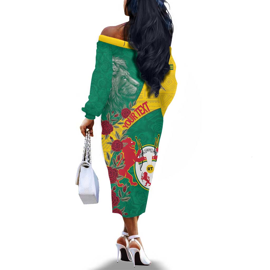 Personalised Togo Off The Shoulder Long Sleeve Dress Coat Of Arms - African Mix Rose Pattern