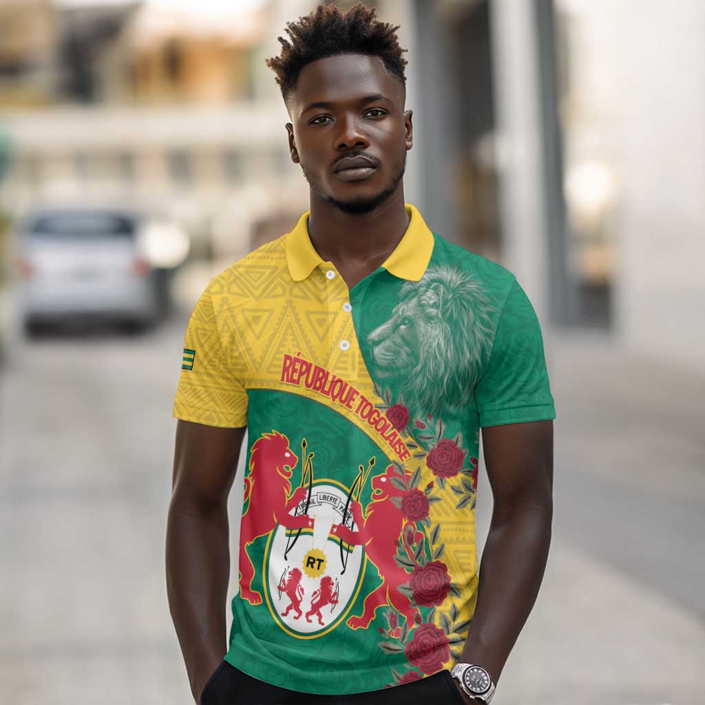 Personalised Togo Polo Shirt Coat Of Arms - African Mix Rose Pattern