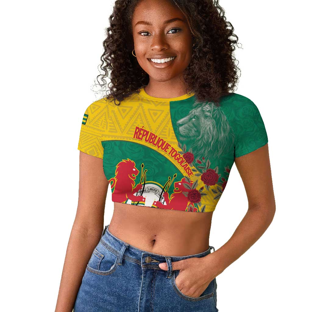 Personalised Togo Raglan Cropped T shirt Coat Of Arms - African Mix Rose Pattern