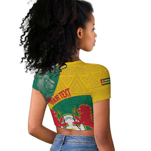 Personalised Togo Raglan Cropped T shirt Coat Of Arms - African Mix Rose Pattern