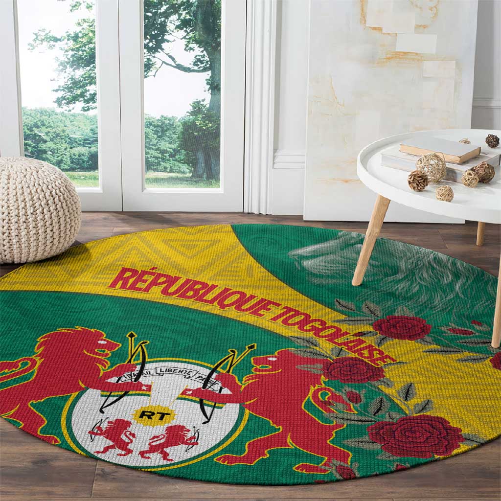 Personalised Togo Round Carpet Coat Of Arms - African Mix Rose Pattern