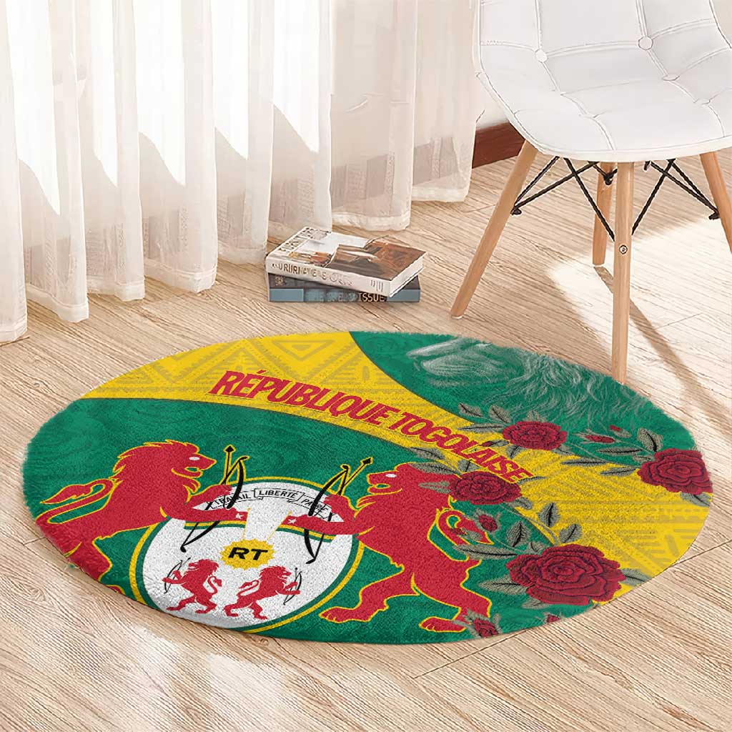 Personalised Togo Round Carpet Coat Of Arms - African Mix Rose Pattern