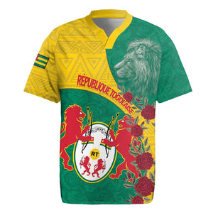 Personalised Togo Rugby Jersey Coat Of Arms - African Mix Rose Pattern