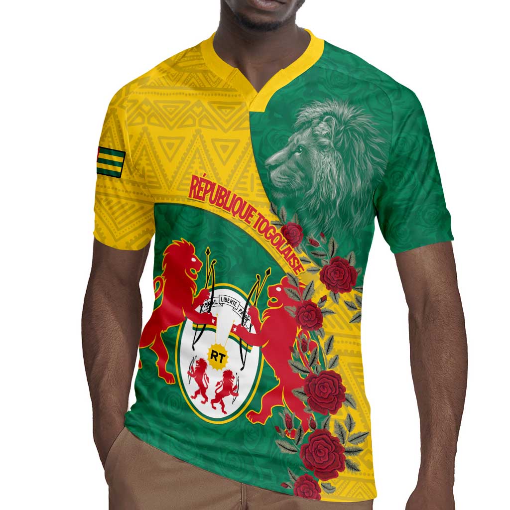 Personalised Togo Rugby Jersey Coat Of Arms - African Mix Rose Pattern