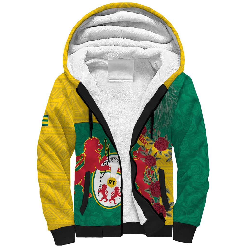 Personalised Togo Sherpa Hoodie Coat Of Arms - African Mix Rose Pattern