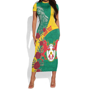 Personalised Togo Short Sleeve Bodycon Dress Coat Of Arms - African Mix Rose Pattern LT15