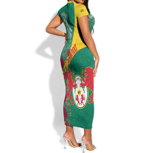 Personalised Togo Short Sleeve Bodycon Dress Coat Of Arms - African Mix Rose Pattern LT15