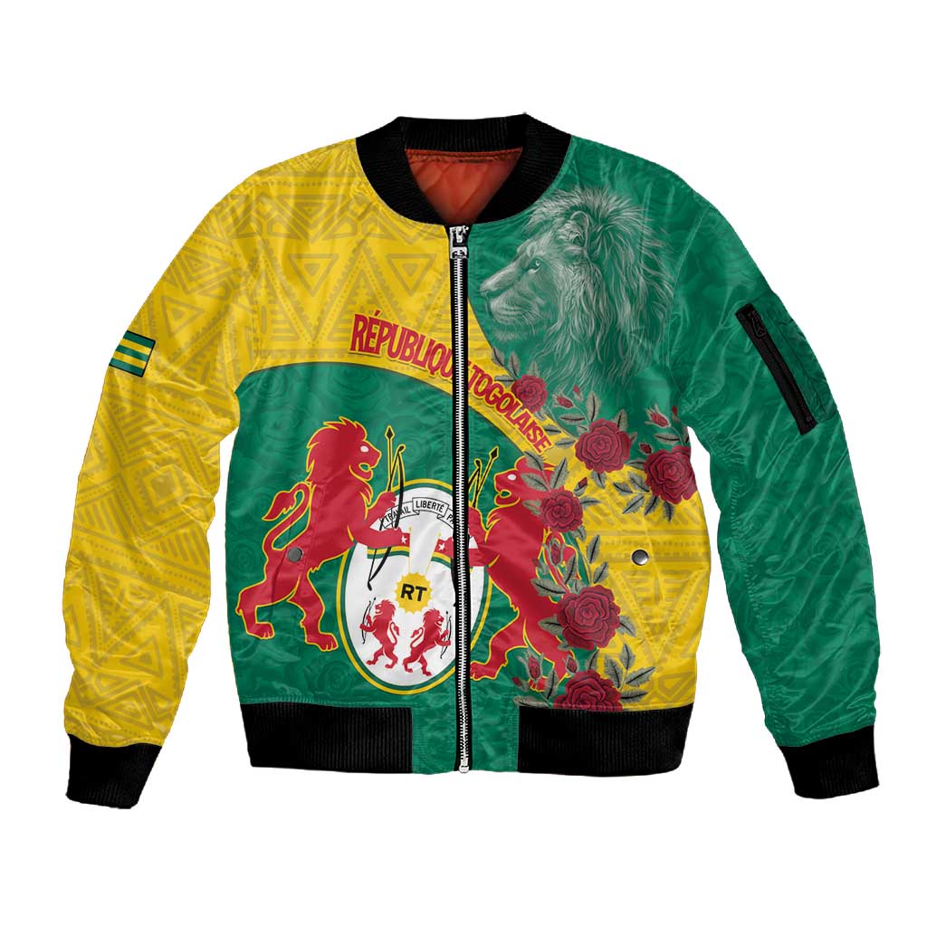 Personalised Togo Sleeve Zip Bomber Jacket Coat Of Arms - African Mix Rose Pattern