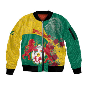 Personalised Togo Sleeve Zip Bomber Jacket Coat Of Arms - African Mix Rose Pattern