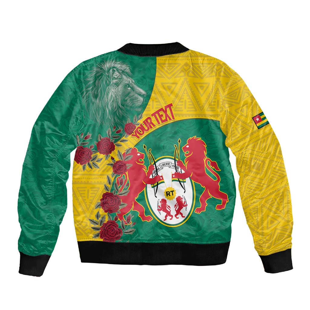 Personalised Togo Sleeve Zip Bomber Jacket Coat Of Arms - African Mix Rose Pattern