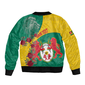 Personalised Togo Sleeve Zip Bomber Jacket Coat Of Arms - African Mix Rose Pattern