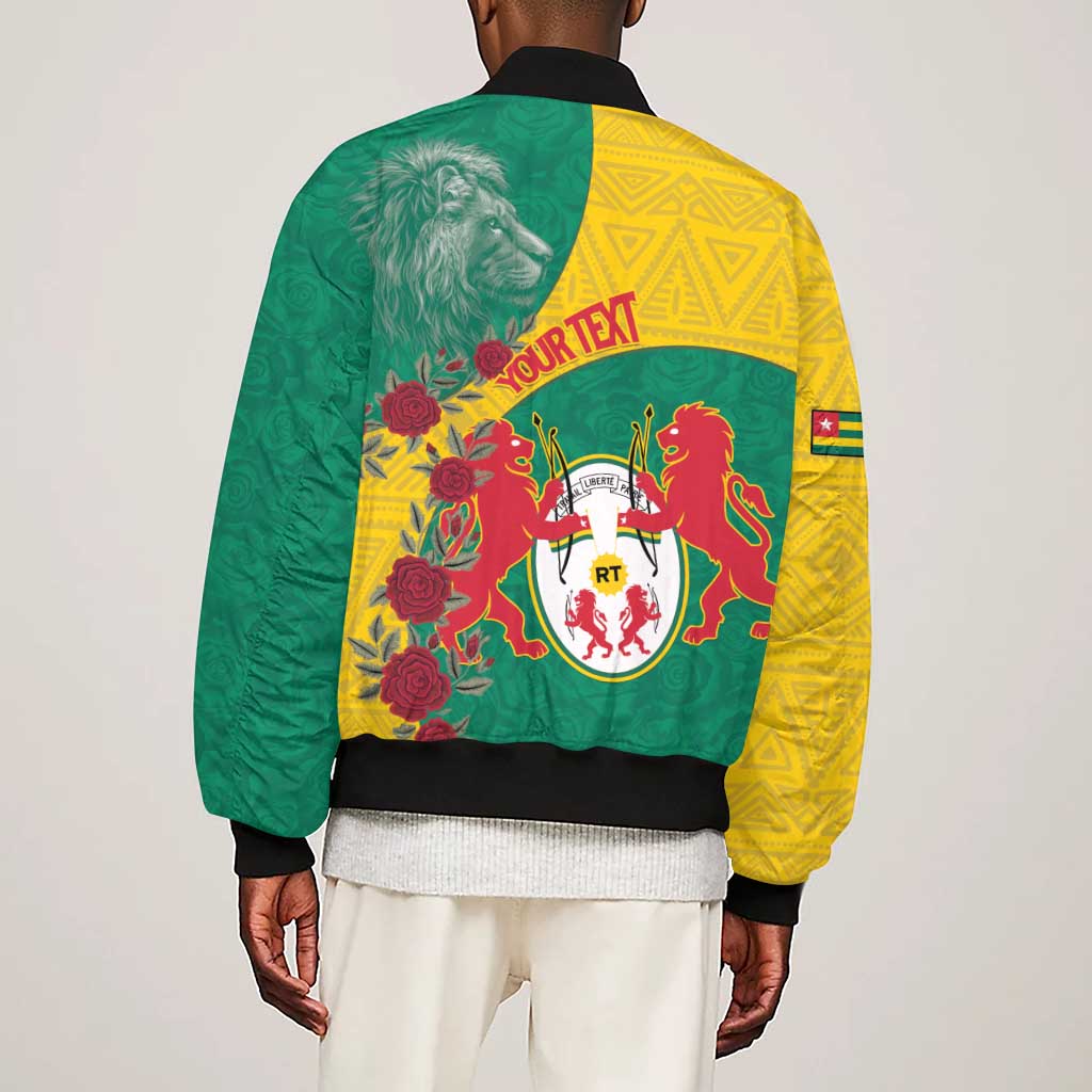 Personalised Togo Sleeve Zip Bomber Jacket Coat Of Arms - African Mix Rose Pattern